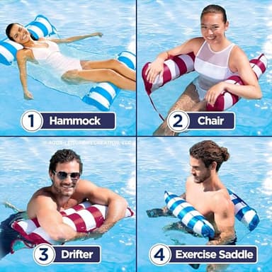 Aqua 4-in-1 Monterey Hammock Pool Float & Water Hammock, Multi-Purpose, Inflatable Pool Floats for Adults, Patented Thick, Non-Stick PVC Material, One Light Blue & One Burgundy/White Stripe, 2-Pack - Image 3