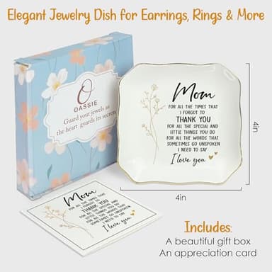 OASSIE Birthday Gifts for Mom - 4"x4" Ceramic Jewelry Dish Tray - Thank You Mom Birthday Gifts from Daughter Son, Mama Gift for Mother in Law, Appreciation Trinket Dish for Rings Earrings - Image 3