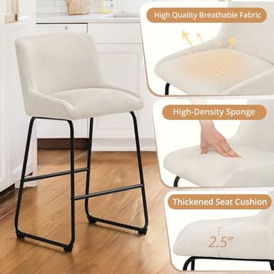 LUE BONA 26 Inch Counter Height Bar Stools Set of 4, Linen Upholstered Barstools, Barstool with Back, Comfortable Bar Chairs, Modern Counter Stools for Kitchen Counter Island - Image 3