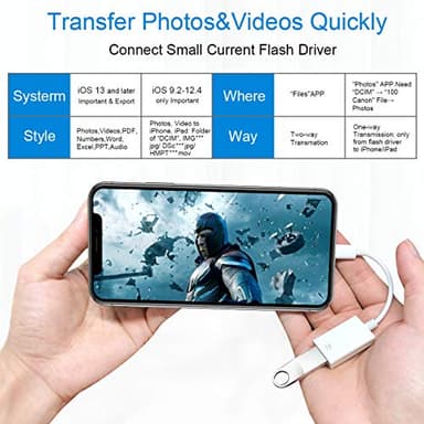 Lightning to USB Camera Adapter Lightning Female OTG Cable Adapter for Select iPhone,iPad Models Support Connect Camera, Card Reader, USB Flash Drive, MIDI Keyboard, White - Image 3