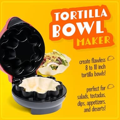 Nostalgia Taco Tuesday Tortilla Bowl Maker For Baked Taco Bowls, Tostadas, Salads, Dips, Appetizers, and Desserts, 8 to 10 Inch Tortillas, Red - Image 2