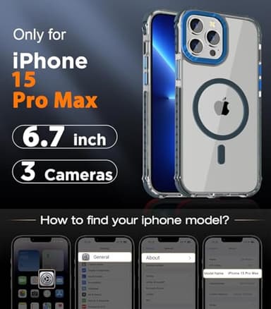 DEERLAMN Strong Magnetic Case for iPhone 15 Pro Max 6.7-Inch,[Compatible with Magsafe] Clear Slim Shockproof Protective Phone Cover for Women Men-Transparent+Blue - Image 2