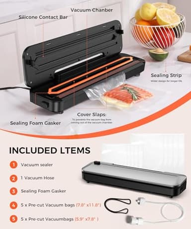 Vacuum Sealer machine,75 Kpa Precision Suction Power 6-in-1 Food Sealer with Digital Timer, Dry & Moist Food Modes, Compact Design with 10 Vacuum Bags & Built-in Cutter - Image 6