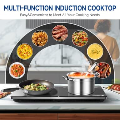 Double Induction Cooktop AMZCHEF Induction Cooker 2 Burners, Low Noise Electric Cooktops With 1800W Sensor Touch, 20 Temperature & Power Levels,Independent Control,3-hour Timer, Safety Lock - Image 3