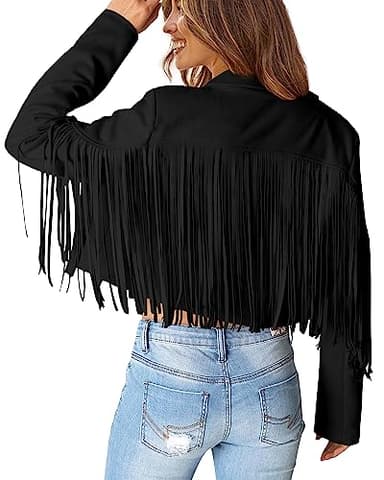 PRETTYGARDEN Women's Fringe Faux Suede Leather Jackets Fall Fashion 2025 Tassel Motorcycle Cropped Coats (Black,XX-Large) - Image 3