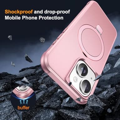 SKYLMW Compatible with iPhone 13 Case & iPhone 14 Case with Invisible Magnetic O-Ring Stand Phone Cases for 13 & 14 6.1" [Compatible with Mag-Safe][Great Grip Feeling], Rose Gold - Image 7