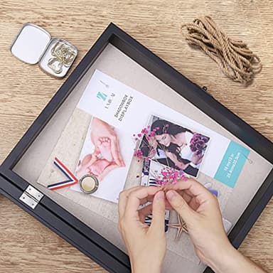 UMICAL 11x14 Shadow Box Display Case Black Shadow Box Frame with Linen Back and HD Plexiglass Window Door Wood Memory Box for Keepsakes - Image 3