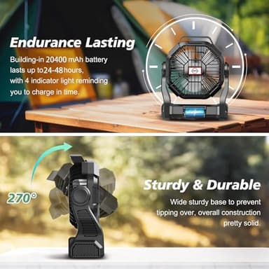 Portable Fan Rechargeable, 20400mAh Cordless Battery Powered Fan with LED Lantern, USB C Battery Operated for Travel Bedroom Home Camping Tent Office Beach Desk Fishing Outdoor - Image 7