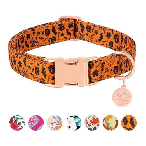 HSIGIO Soft Cotton Dog Collar, Adjustable Dog Collar with Metal Buckle, Halloween with Pendant Girl Boy Dog Collars Gift for Small Medium Large Dogs (Large) - Image 1