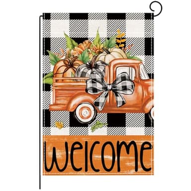 XINNK Fall Garden Flags, Fall Decorations for Home Outside, Fall Decorations for Home, Fall Thanksgiving Car Pumpkin Plaid Garden Flag Yard Outdoor Fall Decoration(12 * 18in) - Image 1