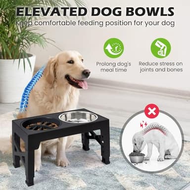 Heeyoo Elevated Dog Bowls - 5 Adjustable Heights Stand, 2 Stainless Steel Bowls & 1 Slow Feeder, 3.2" to 12.2" for Small to Large Dogs - Image 4