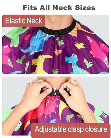 Kids Barber Cape with Neck Duster Brush, Professional Salon Hair Cutting Cape with Adjustable Snap Closure(Cartoon Dinosaur) - Image 3