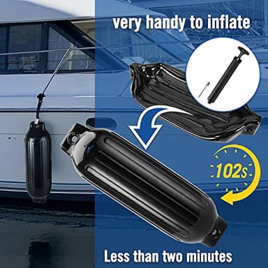 Affordura Boat Fender 4 Pack Boat Bumpers Fenders 8.5 Inch with 4 Ropes, Boat Bumpers for Pontoon Boat Fenders Inflatable (Black) - Image 4