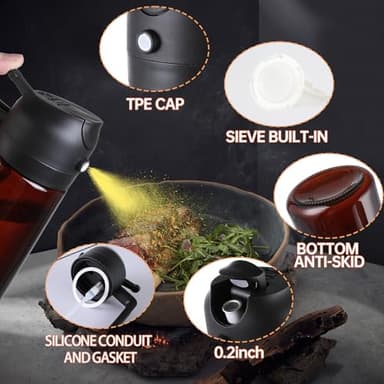 LUTITASD Olive Oil Sprayer for Cooking 2 in 1 - Oil Dispenser with Spray and Pour, 16oz/470ml Brown Oil Spray Bottle for Kitchen, Air Fryer, Salad, BBQ (Black) - Image 6