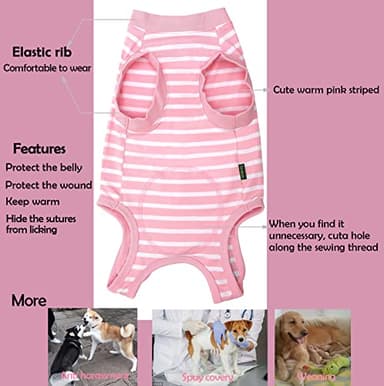 Sychien Dog Recovery Suit Female,Pink Medium Spay Surgery Recovery Shirt,Pink-White Striped M - Image 4