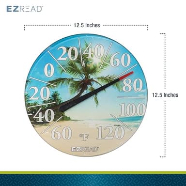 EZREAD Hanging Dial Thermometer 840-1214 Weather Thermometers for Indoor and Outdoor Use, Large 12.5 Inch Diameter, Easy to Read Numbers, Beach - Image 2