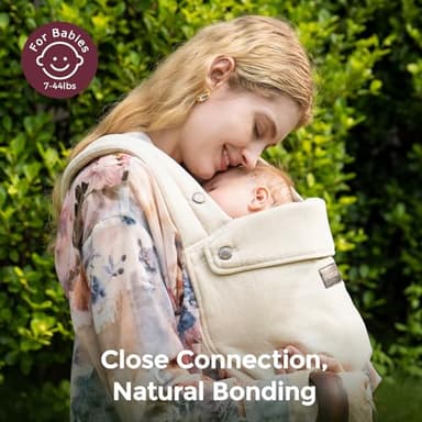 Momcozy Baby Carrier with Natural Cotton Linen, Built to Last, Ergonomic Design, 7-44lbs for Infant and Toddler, Lightweight and Comfortable, Hands-Free for Moms&Dads, Light Amber - Image 2
