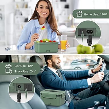 Vabaso Electric Heated Lunch Box for Adults, 100W Portable Food Warmer for Car/Truck Home/Work, Heating Lunchbox with 1.8L/61oz Stainless Steel Container, 12V/24V/110V - Image 2