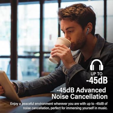 Adaptive Hybrid Active Noise Canceling Wireless Earbuds, 6 Mics ENC Clear Call Ear Buds, Hi-Res Audio Deep Bass Bluetooth 5.4 Headphones, 48H Playtime, Wireless Charging, Multipoint Connection, Black - Image 3