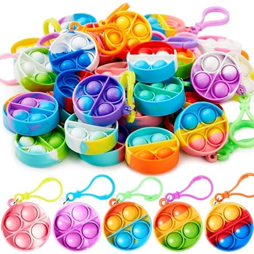 JOYIN Round Pop Fidget Keychain 90 Pack Pop Fidget Toys Bulk Party Favors for Kids 4-8,8-12 Years, Halloween Goodie Bags Stuffers Back to School Gifts for Students Classroom Prizes Sensory Toys - Image 1