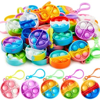 JOYIN Round Pop Fidget Keychain 90 Pack Pop Fidget Toys Bulk Party Favors for Kids 4-8,8-12 Years, Halloween Goodie Bags Stuffers Back to School Gifts for Students Classroom Prizes Sensory Toys - Image 1