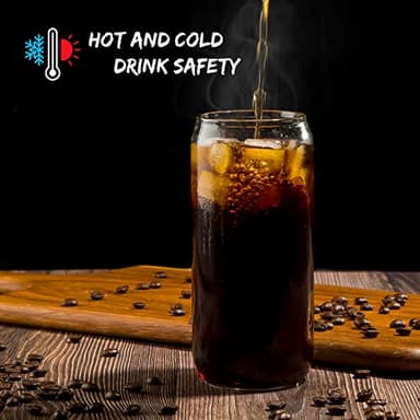 20 Oz Drinking Glasses with Bamboo Lids and Glass Straw - 6 Pcs Glass Cups Beer Ice Coffee Glasses Cute Aesthetic Cup Great for Coffee Bar Accessories Include 2 Cleaning Brushes - Image 5