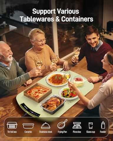 Warming Mat for Food - 8-Temp Electric Warmer Tray for Buffets, Parties with Child Lock & 4-Hour Auto Shut-Off, Easy to Clean for Baby Bottles, Thawing, Travel, Green - Image 7