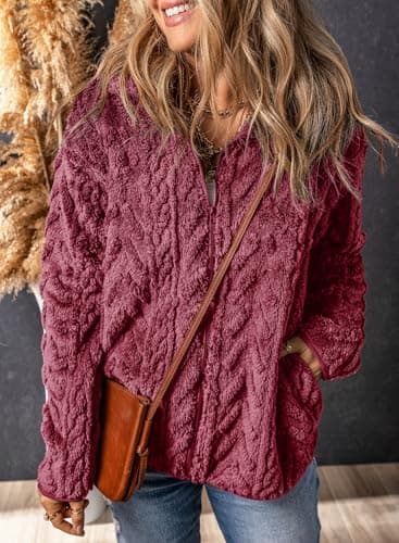 Dokotoo Girls Lightweight Fall Jackets Zip Up Sherpa Long Sleeves Tops 2025 Side Pockets Plus Size Coats Baggy Short Outerwears,Red X-Large - Image 3