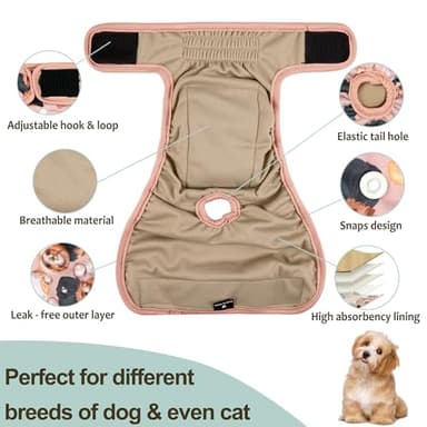 Grecle Dog Diapers Female(3 Pack) - No Leak Reusable Diapers for Doggy Female in Period - Highly Absorbent Dog Heat Panties with Adjustable Snaps Cute Dogs XL - Image 5