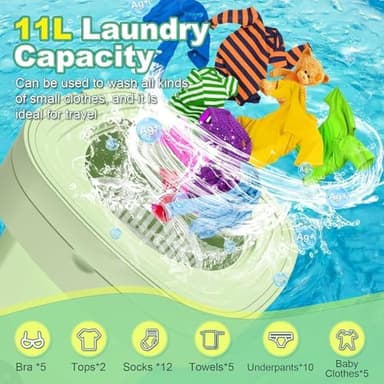 Portable Washing Machine, 11L Mini Washing Machine with 3 Cleaning Modes, Suitable for Baby Clothes, Underwear, Socks, Folding Design Suitable for Apartments, Camping & Travel - Image 3