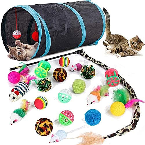 21 Pcs Cat Toys for Indoor Cats Collapsible Cat Tunnel Interactive Feather Teaser Wand Ball Toy for Kitten Cats - Image 1