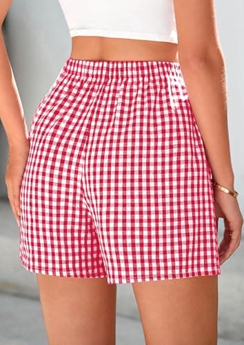 PRETTYGARDEN Womens Shorts Boxers 2025 Summer Gingham Pajama Lounge Sleep Y2K Plaid Pj Shorts Beach Bottoms(Red,Large) - Image 2