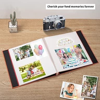 HoneyTolly Large Photo Album Self Adhesive 4x6 8x10 10x12 13"x12.8" Magnetic Scrapbook Album 12.6"x11" Inch 60 Sticky Pages Linen Cover DIY Photo Album with A Metallic Pen and DIY Stickers(Orange) - Image 2