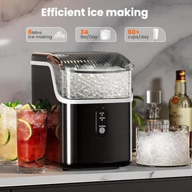 Electactic Countertop Nugget Ice Maker Pro - 34lbs/24H, Self-Cleaning Pellet Ice Machine with Soft Chewable Ice, One-Touch Operation for Home, Kitchen, Office,Party (Black) - Image 3