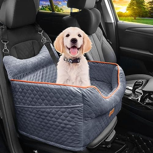 Dog Car Seat - Memory Foam Dog Booster Seat for Small Dogs Up to 25lbs-Elevated Pet Car Seat with Storage Pockets and Dog Seat Belt-Soft Pet Travel Bed for Front & Back Seats-Removable Washable-Grey - Image 1