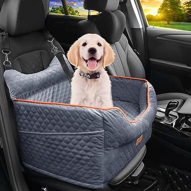 Dog Car Seat - Memory Foam Dog Booster Seat for Small Dogs Up to 25lbs-Elevated Pet Car Seat with Storage Pockets and Dog Seat Belt-Soft Pet Travel Bed for Front & Back Seats-Removable Washable-Grey - Image 1