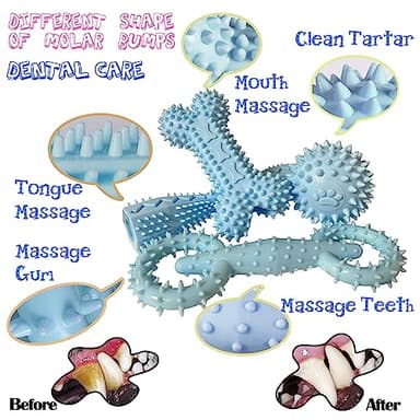 Cdyzqikm 4 Pack Puppy Teething Toys 0-6 Months Dog Chew Toy Cute Rubber Bone,Teeth Clean Ball,Interactive Donut,Treat Dumbbell for Small Dogs(Blue) - Image 2