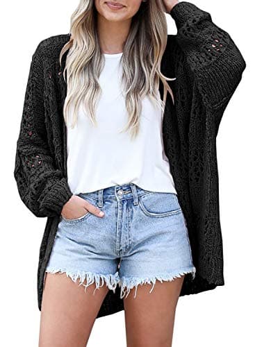Mafulus Women's Crochet Cardigan Kimono Boho Long Sleeve Lightweight Soft Oversized Open Front Knitted Sweater Black - Image 1