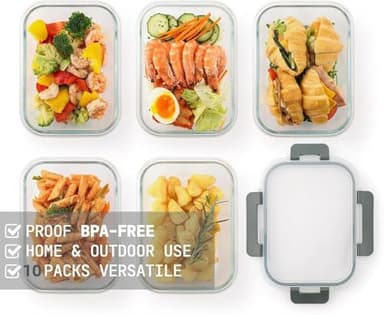 Cuiselect 10 Pack 22 Oz Glass Meal Prep Containers with Lids, Reusable Glass Food Storage Containers with Lids, Leak Proof, Microwave, Oven, Freezer and Dishwasher Safe (Green) - Image 3
