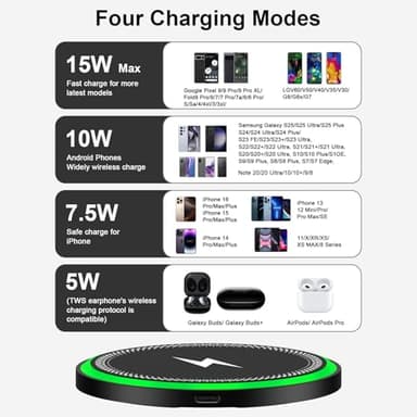 Samsung Wireless Charger Fast Charging Pad for Galaxy S25 Ultra/S24 Plus/S24 FE/S24Ultra/S23+/S22/S21/S20,15W Wireless Phone Charger Android Charging Station Mat for Google Pixel 9 Pro 8A with Adapter - Image 7