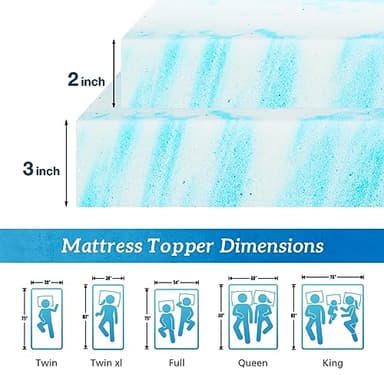 Sweetcrispy Mattress Topper Queen, 3 Inch Thick Memory Foam Gel Infused Cooling Toppers Pad for Queen Size Bed, Sleeper Sofa, RV, Camper, CertiPUR US Certified, Ventilated and Breathable, Blue - Image 2