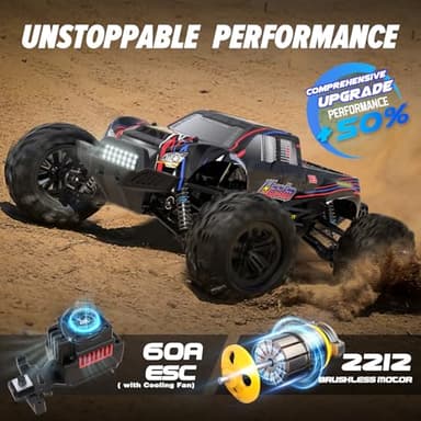 Hosim 1/10 RC Cars for Adults 62+KMH, Brushless Remote Control Car Fast, 2S Bettery RC Monster Trucks 4X4 Waterproof Off Road - Image 2