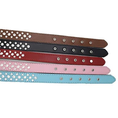 Dogs Kingdom 14.5"-20" Genuine Leather Padded Rhinestone Dog Collars Bling Dog Collar Pet Collar Small Medium Dog Customized Crystal Dog Collar Blue M - Image 3