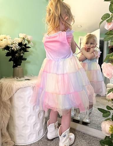 Arshiner Toddler Tulle Dress Girls Rainbow Tutu Dresses Ruffle Tiered Swing Twirly Summer Sundress 4T - Image 3