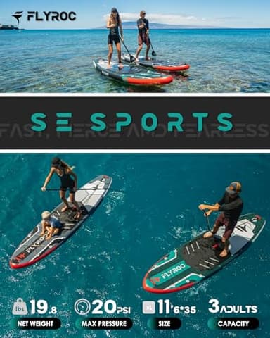 11'6x35'' Extra Wide Inflatable Paddle Board, 450lb Capacity Stand Up Paddle Board for Adults (x3), Stable Inflatable SUP, All Skill Levels, 3 Handles, 100L Backpack, 3PCS Paddle, 5L Dry Bag - Image 3