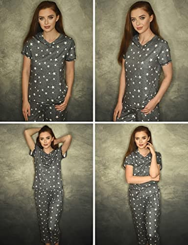 Ekouaer Women's Sleepwear Capri Pajama Sets Short Sleeve Two-Piece Pjs V Neck Tops & Capri Pants with Pockets S-3XL - Image 4