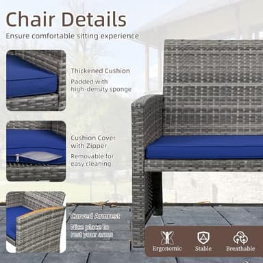 Shintenchi 4 Piece Patio Ratten Set Outdoor Furniture Set Wicker Conversation Set with Cushions and Tempered Glass Tabletop,Deep Blue - Image 4