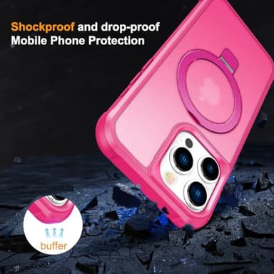 CHAOFEnG Magnetic Compatible with iPhone 16 Pro Case with Stand [Military Grade Drop Tested][Compatible with Magnet] Ring Translucent Slim Hard Back Soft Edge, Rose Red - Image 2