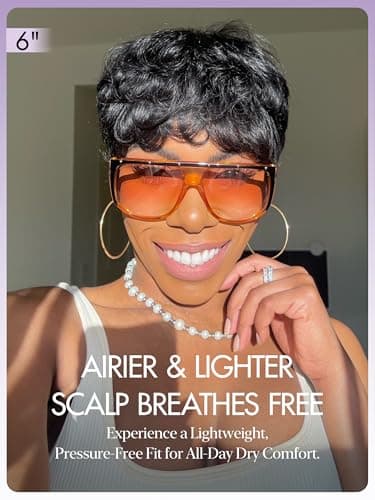 LUVME HAIR Ultra Comfort Throw On & Go Short Pixie Cut with Bangs Skin Friendly Cotton Cap 100% Real Human Hair Glueless Wig Glueless Wig Hair Loss Friendly Full Machine Made - Image 4