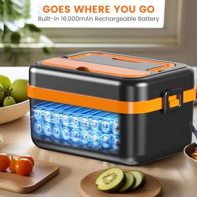 AERKINE Electric Lunch Box For Adults - Heated Lunch Box For Men Women Insulated & Self Heating, Battery Powered Food Warmers With Containers, Cordless Rechargeable Lunch box For Drivers(Orange) - Image 4